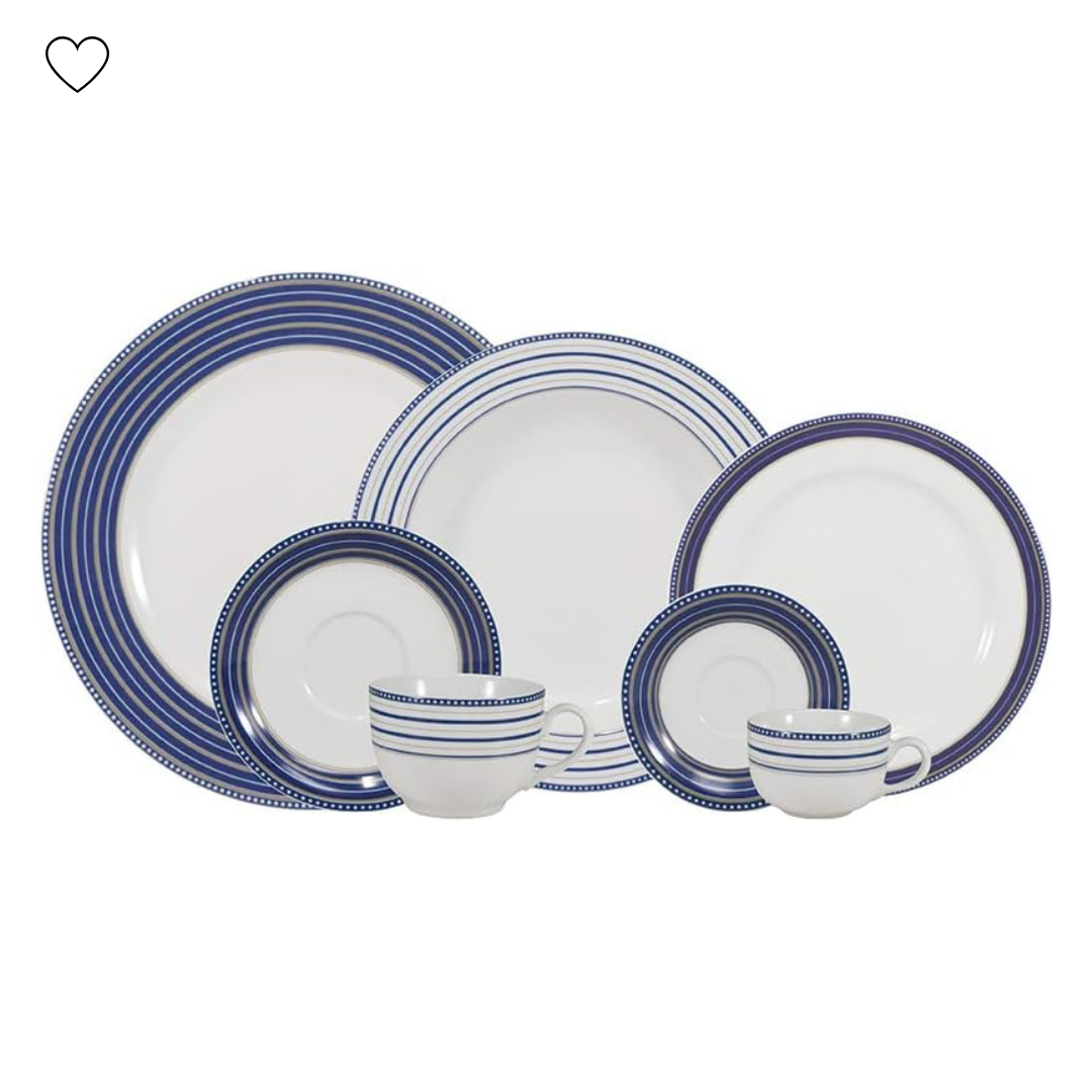 Aparelho de Jantar Azul Royale Chá e Café - Serve 06 pessoas