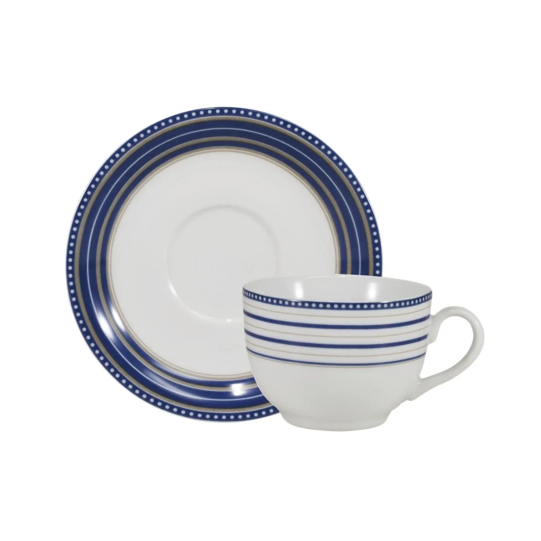 Aparelho de Jantar Azul Royale Chá e Café - Serve 06 pessoas