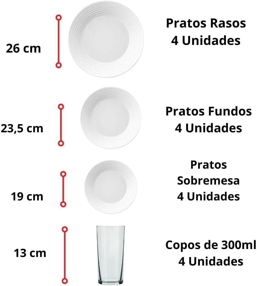 Aparelho de Jantar Vidro Saturno - Serve 04 pessoas