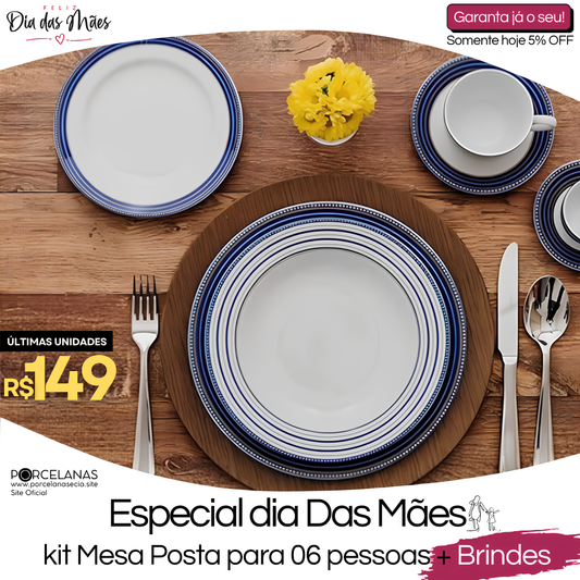 Aparelho de Jantar  Azul Royale Chá e Café - Serve 06 pessoas