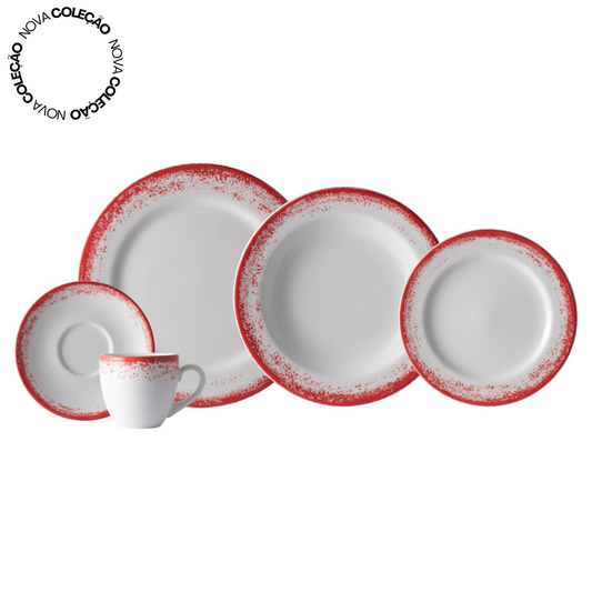 Aparelho de Jantar  Névoa Vermelho - Serve 06 pessoas (COLEÇÃO NÉVOA)